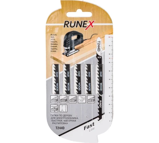 Пилки для лобзика 100x75 мм 6з/д фигурный распил Runex T244D 