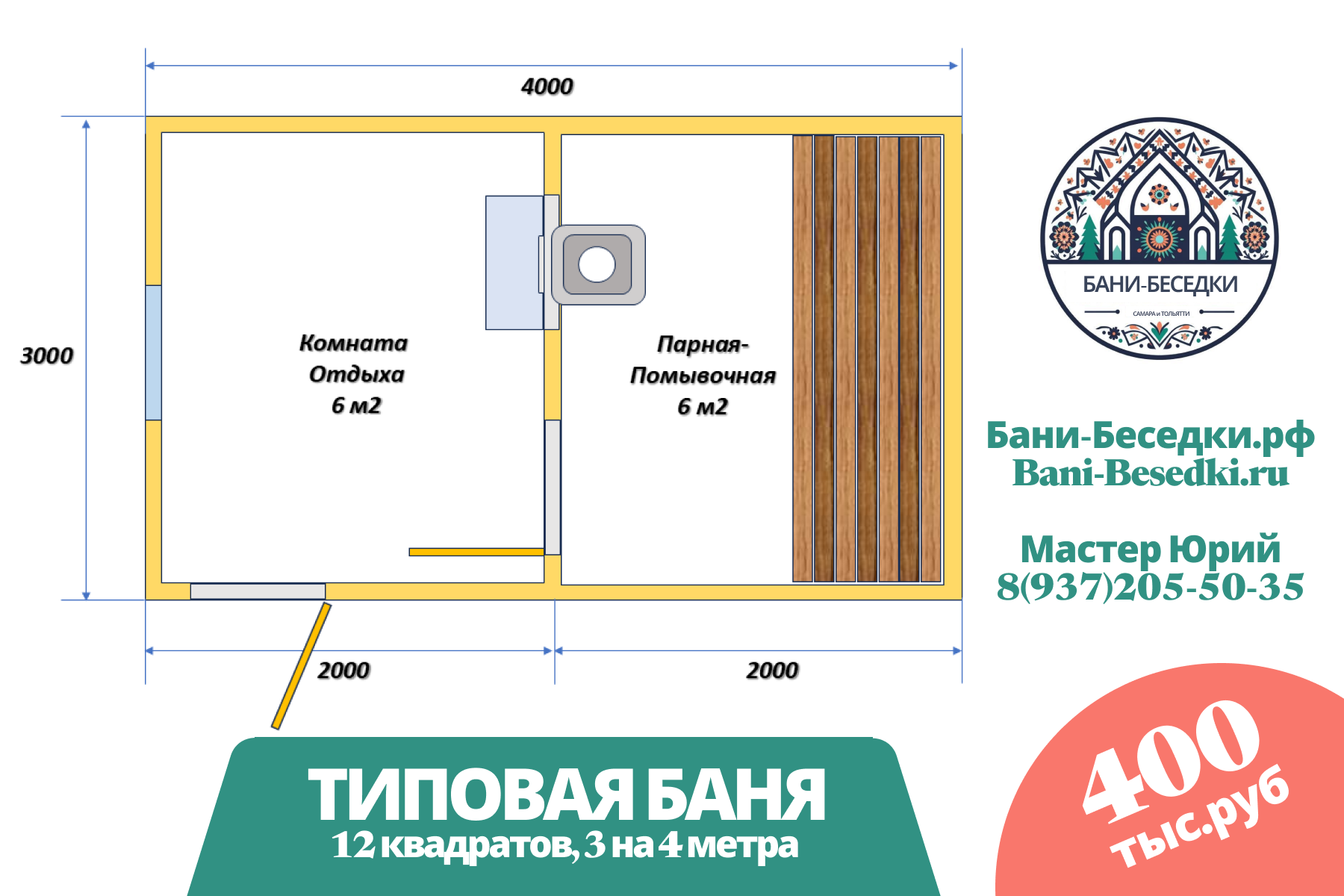 Баня 3х4 метра под ключ